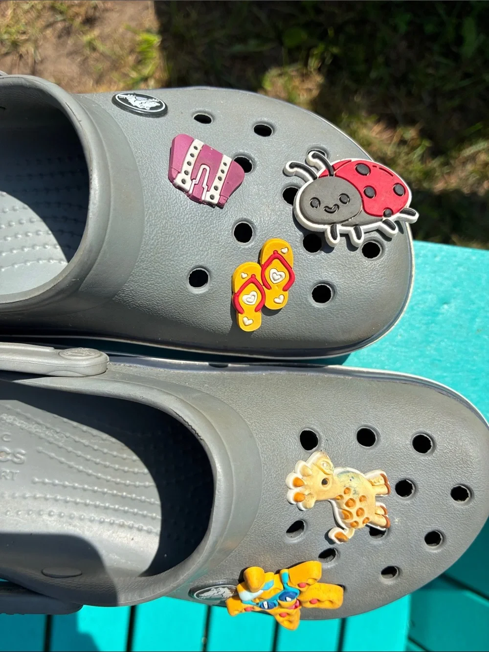 CROCS Kids Gray Slip-On Clogs with Fun Animal Charms
